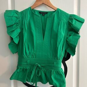 Green Ruffle Sleeve Top